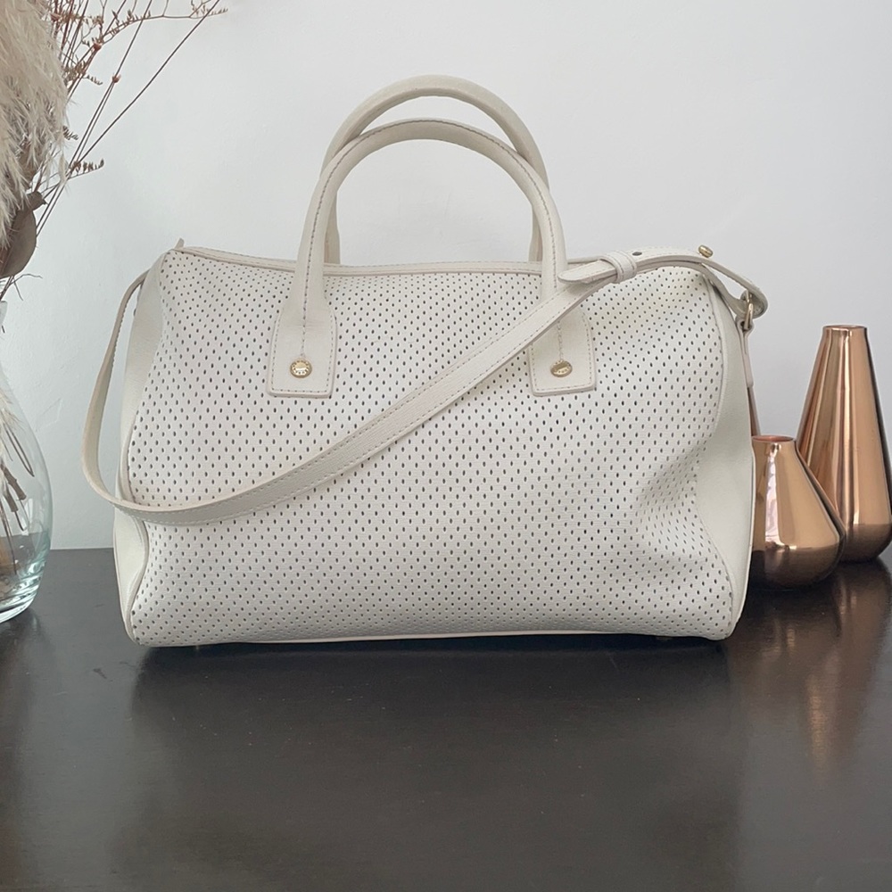 Furla white leather double top handle handbag with crossbody strap